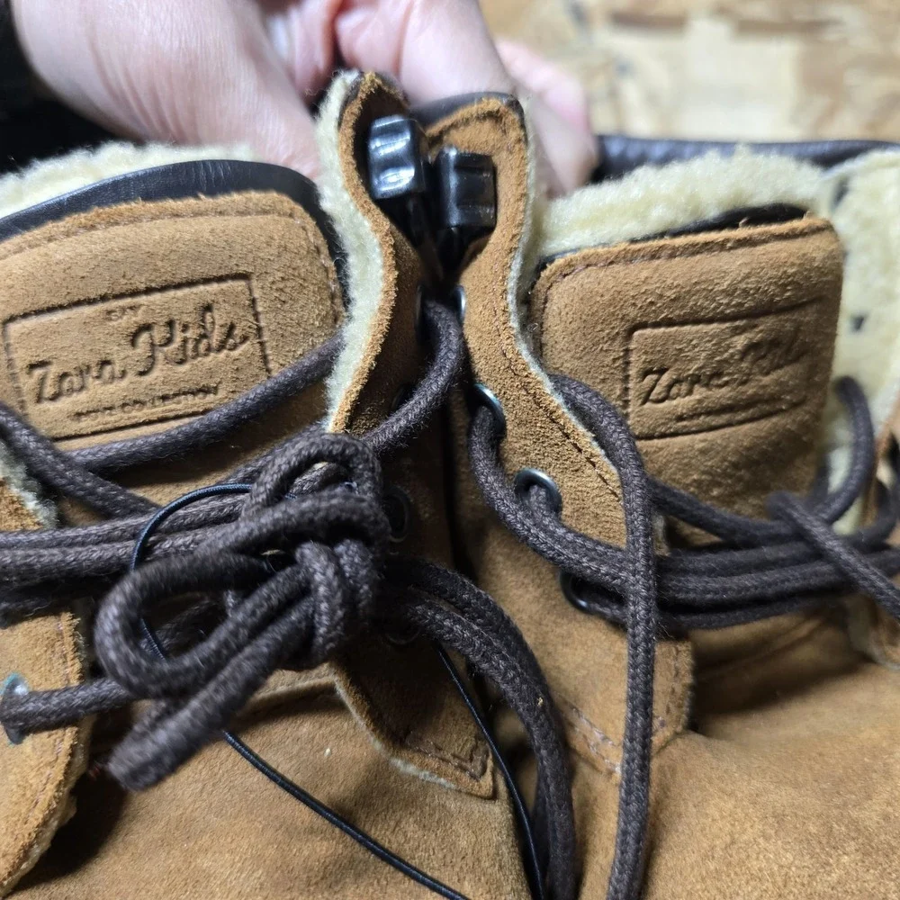 NWT Zara Kids Boys Brown Suede Faux Fur Lined Winter Boots Size 37 EU US 4.5‎